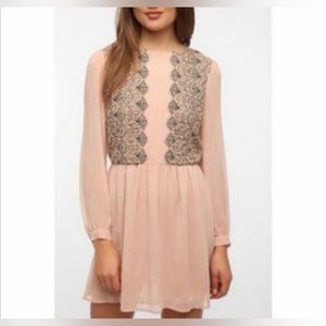 Urban outfitters ~blush pink “pins and needles” sheer sleeves mini dress Sz 0